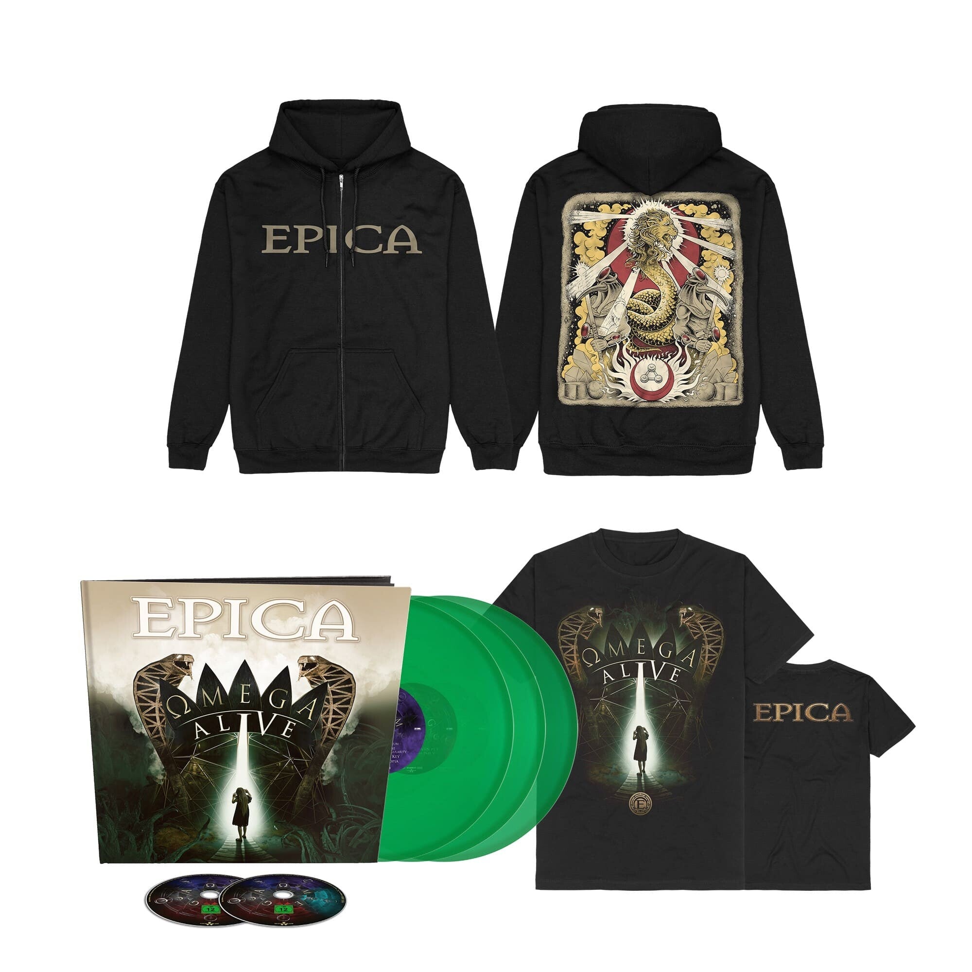 Epica Omega Alive Bundle (Ltd Earbook 3LP Green + DVD / BluRay + Shirt + Zipper) LP Bundle 38712